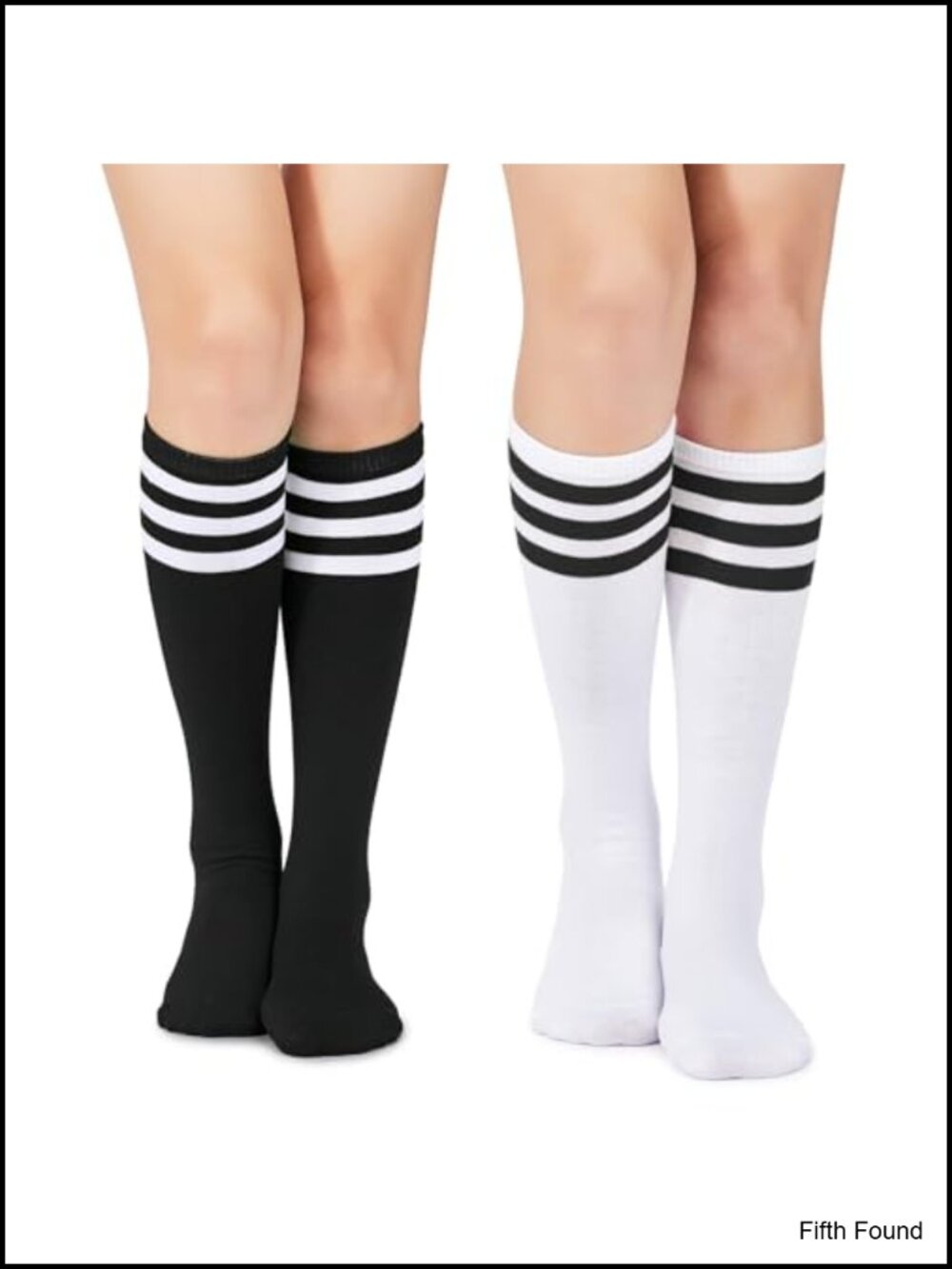 Knee High Striped Tube Socks Athletic Soccer Socks 2 Pack